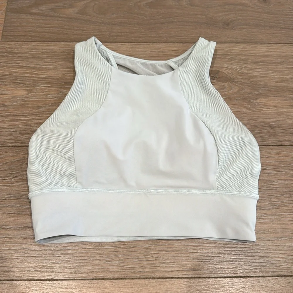 LULULEMON Island Mist Green Set Challenger Active High Neck‎ Training Bra Size 8